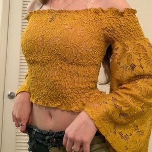 Mustard yellow bell sleeve crop top